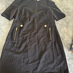 Calvin Klein Black Mini Dress with Gold Buttons Sz 14
